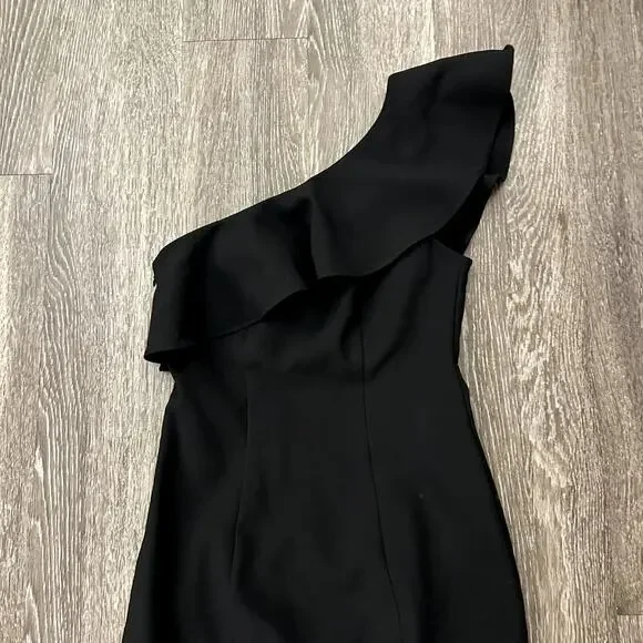 Likely Kane One Shoulder Ruffle Gown Black Formal Maxi Dress Size 2 Slit Elegant